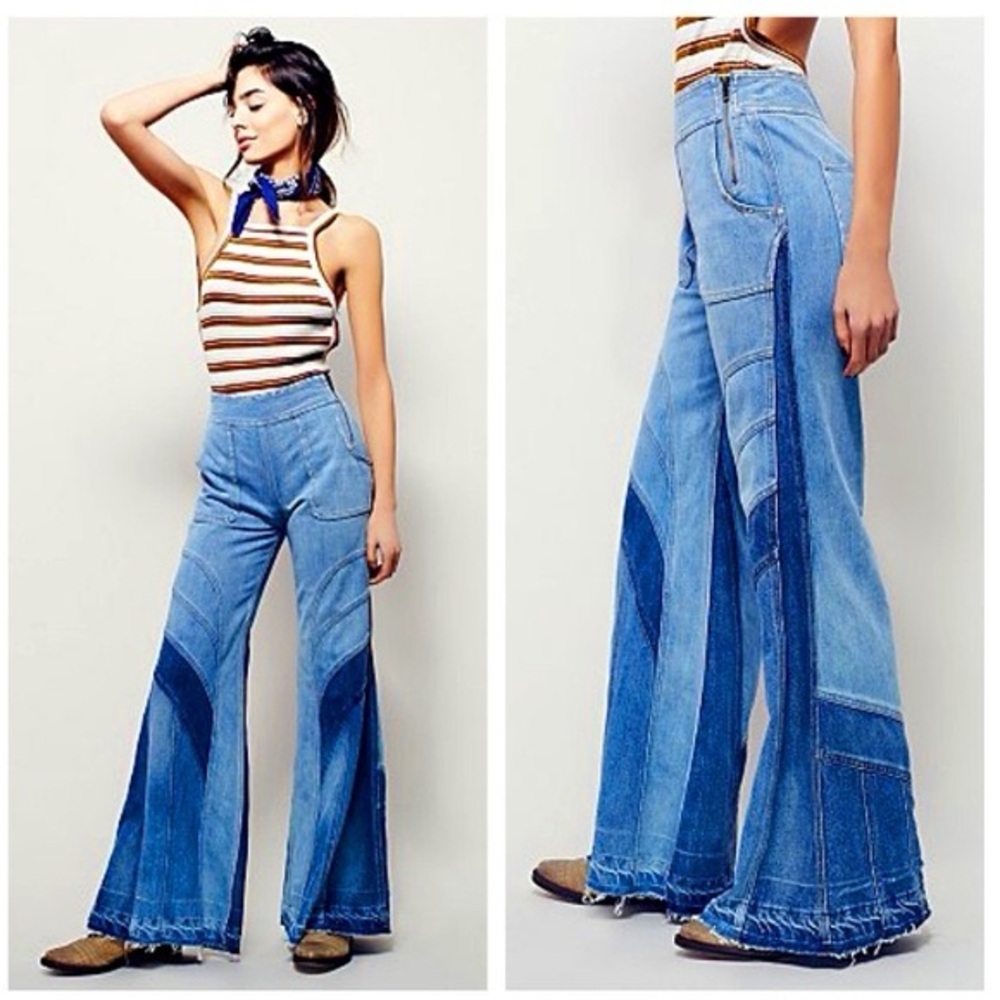 Free People Blue Flare & Wide Leg Jeans